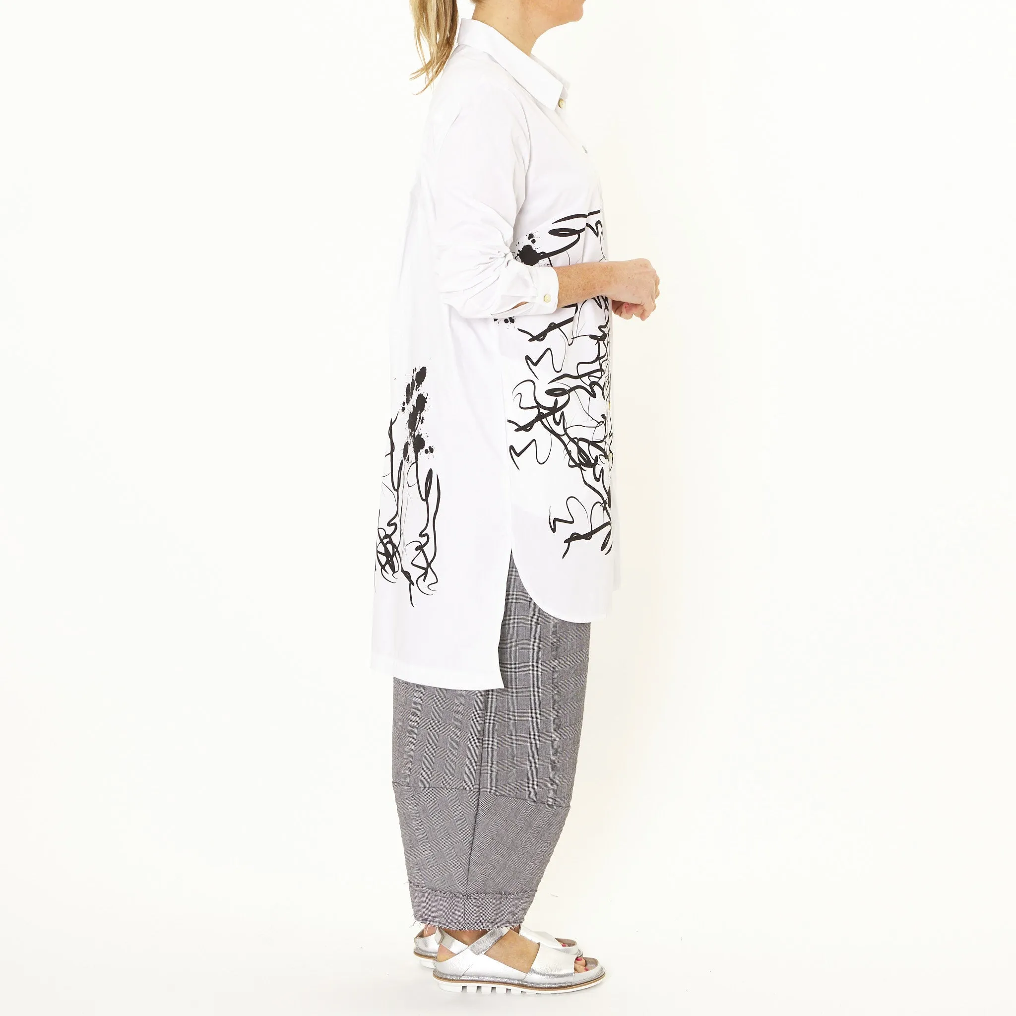 Angie White Shirt with Abstract Black Print