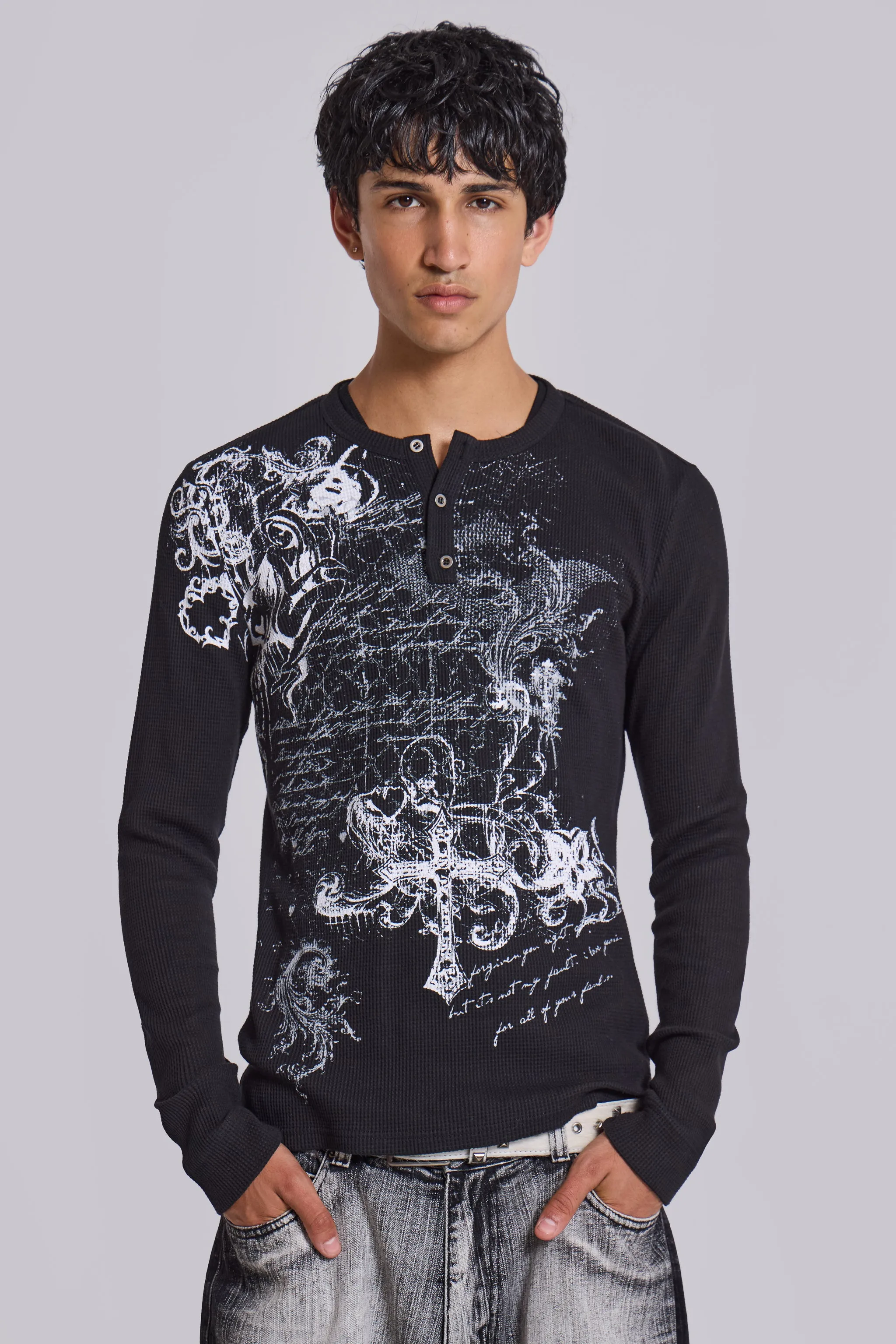 Anointed Black Waffle Henley Tee
