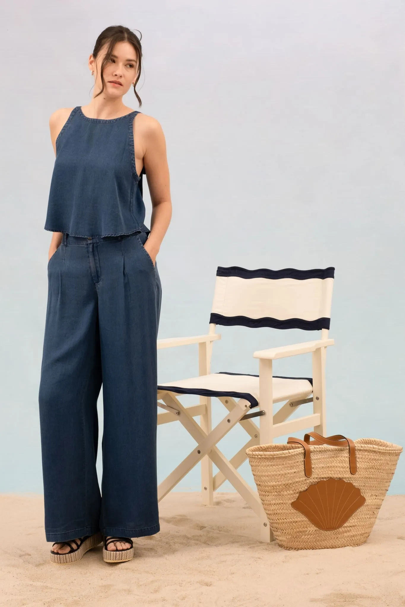 Back Tie Chambray Top