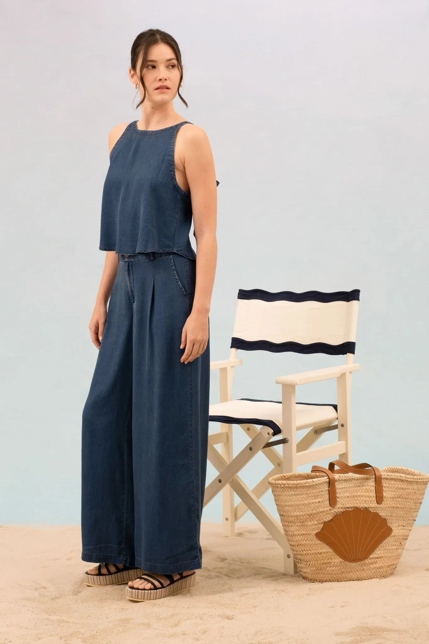 Back Tie Chambray Top