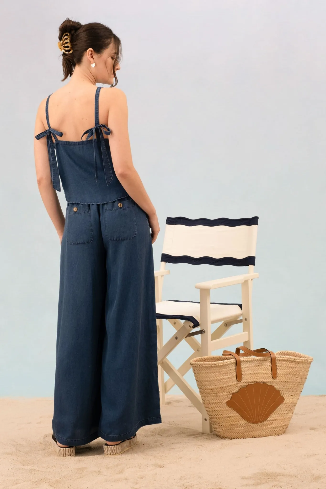 Back Tie Chambray Top