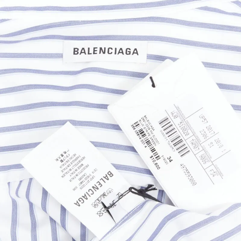 BALENCIAGA 2017 green tshirt blue striped shirt 2 way draped top FR34 XS