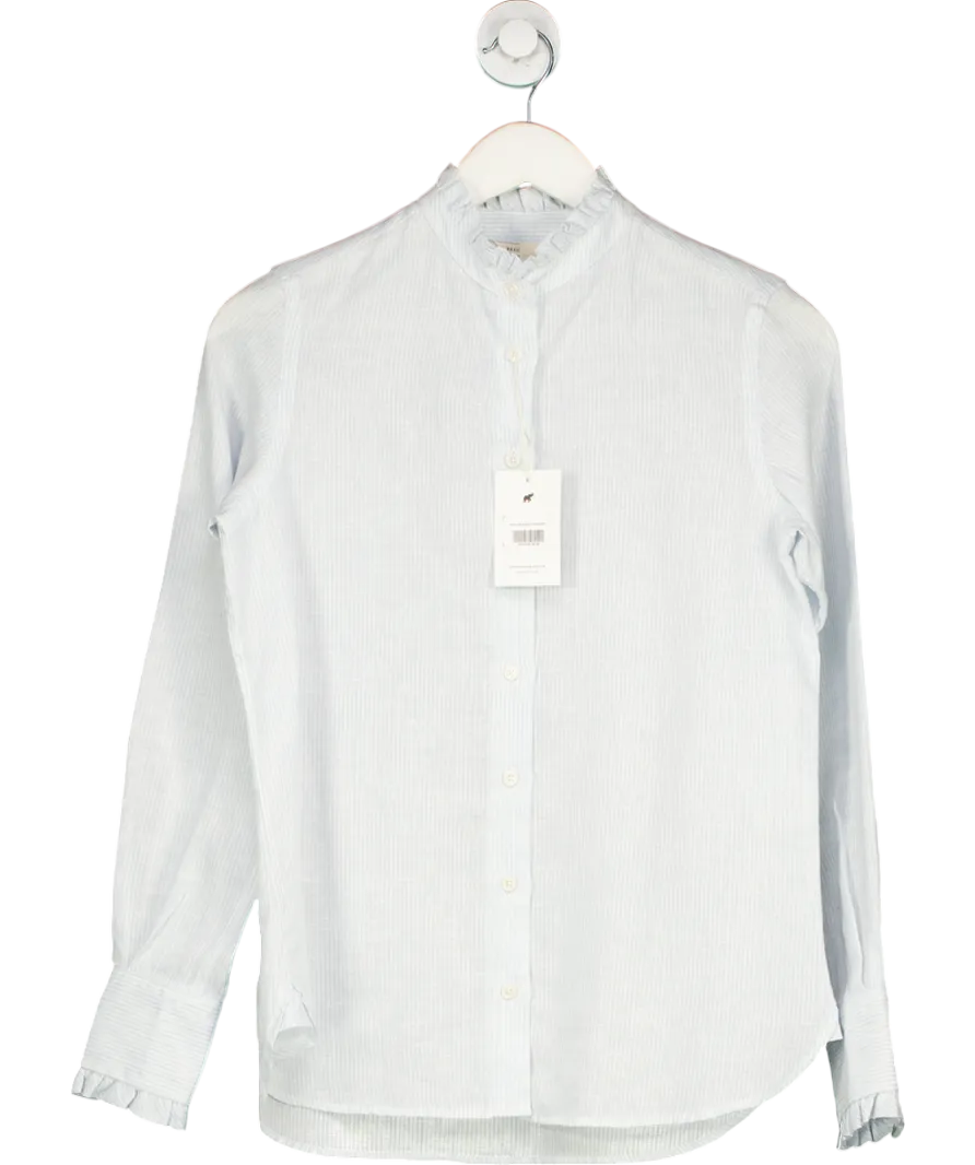 Beaufort & Blake Blue Lifton Sky Ruffle Linen Shirt UK XS