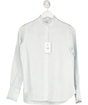 Beaufort & Blake Blue Lifton Sky Ruffle Linen Shirt UK XS