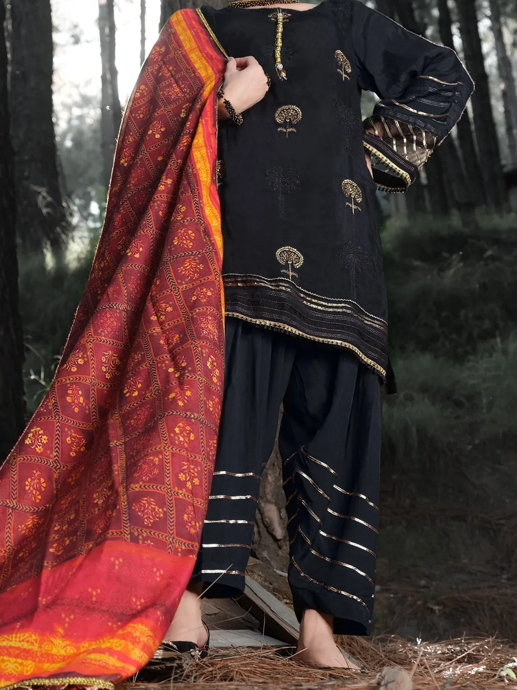 Black Silk 3 Piece Unstitched - ALP-3PS-990