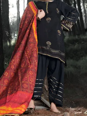 Black Silk 3 Piece Unstitched - ALP-3PS-990