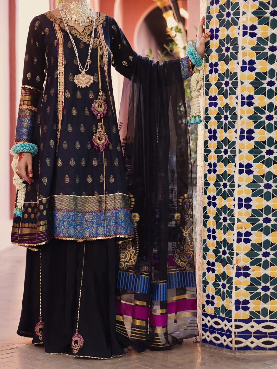 Black Yarn-Dyed Jacquard 3 Piece Formal Unstitched - AL-3PS-LS-UN-411