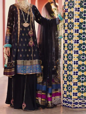 Black Yarn-Dyed Jacquard 3 Piece Formal Unstitched - AL-3PS-LS-UN-411