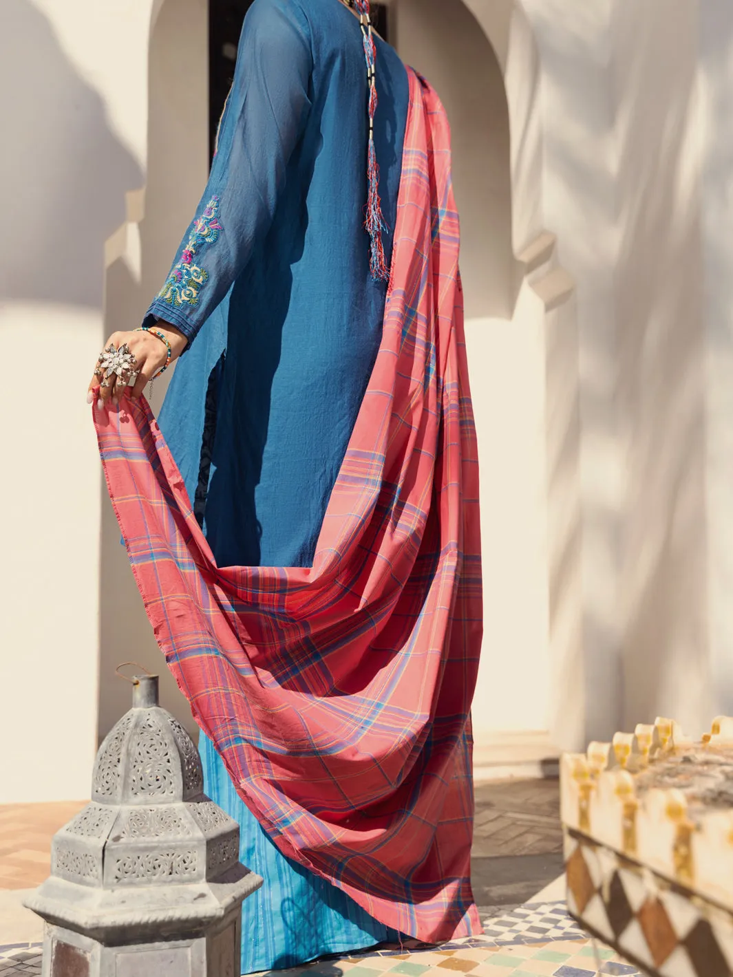 Blue Cotton Yarn-Dyed 3 Piece Unstitched - ALP-3PS-1440