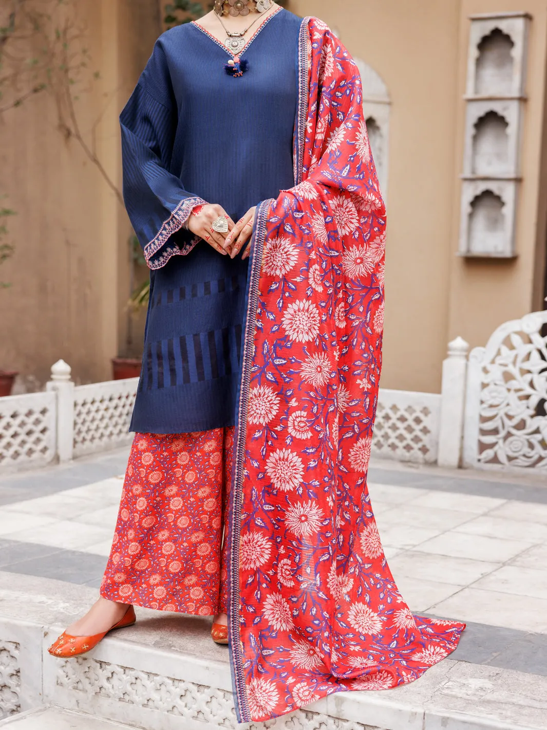 Blue Yarn Dyed 3 Piece Unstitched - ALP-3PS-1932
