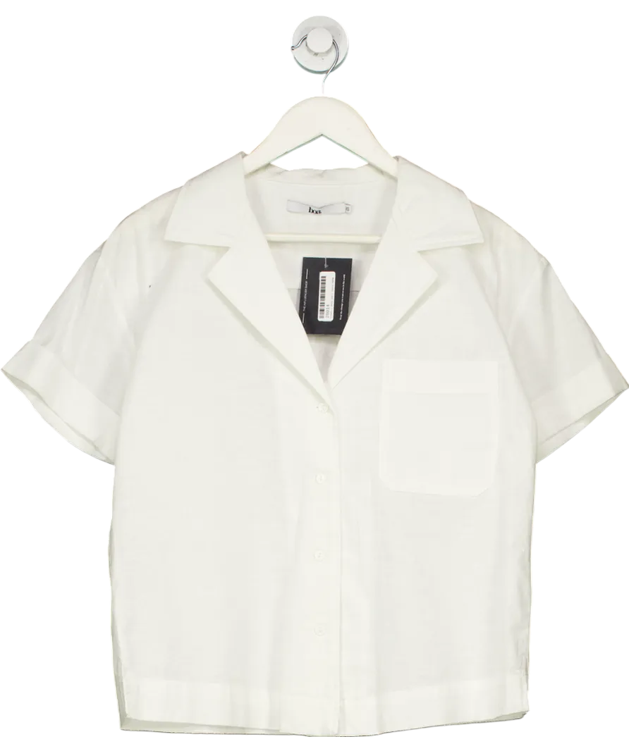 BOA White Linen Short Sleeve Bowling Shirt UK XS
