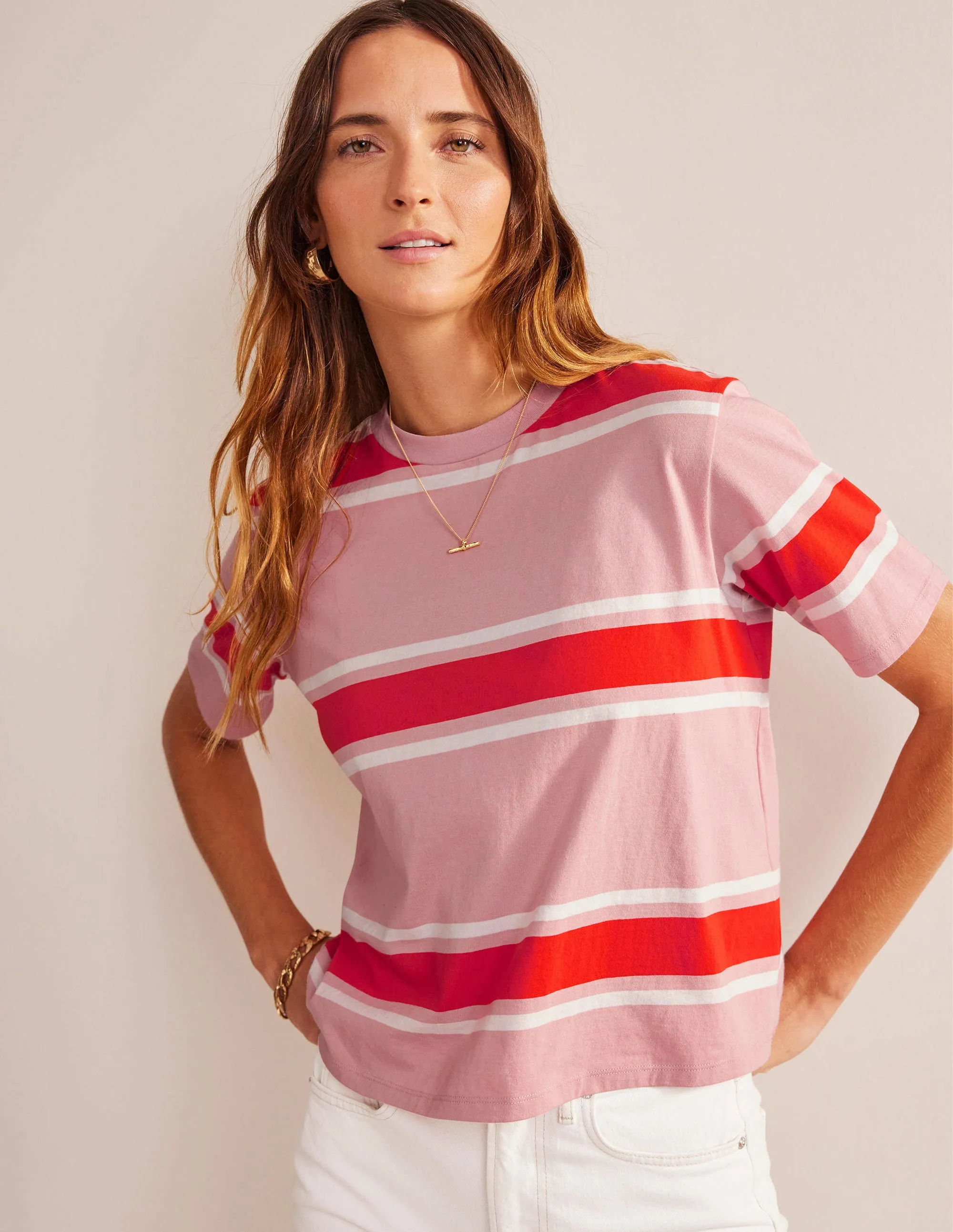 Boxy Stripe T-Shirt-Soft Pink/Orange Stripe