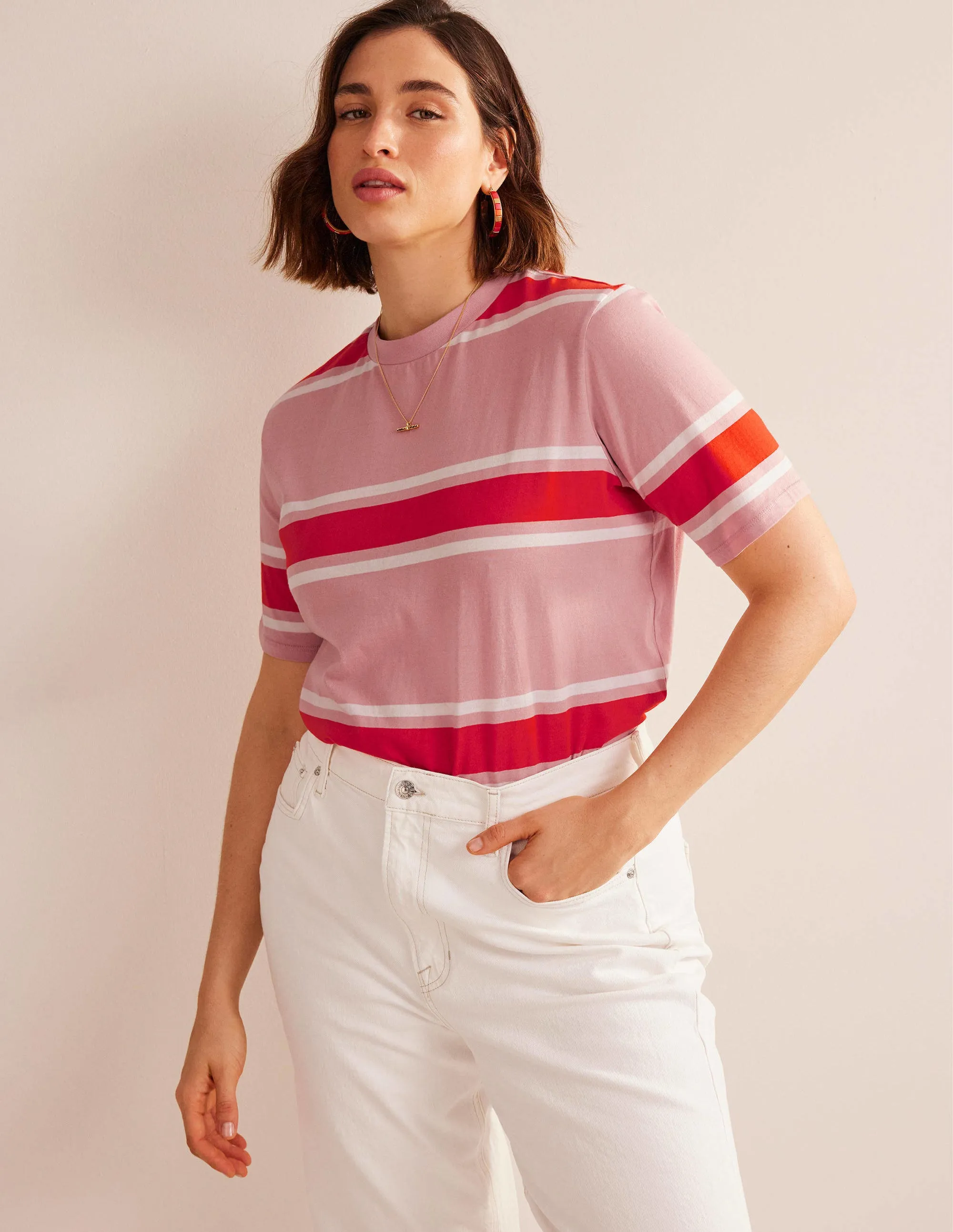 Boxy Stripe T-Shirt-Soft Pink/Orange Stripe