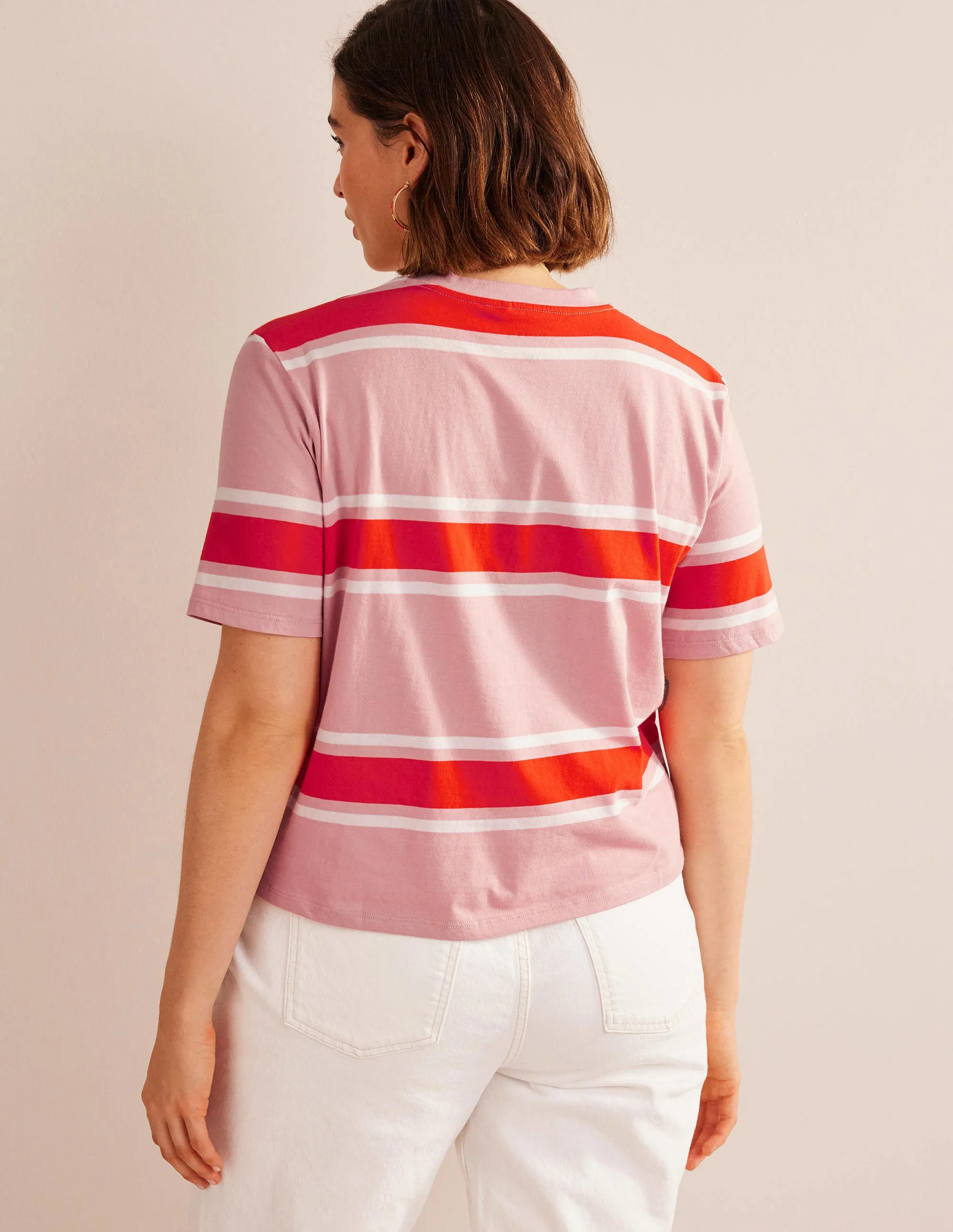 Boxy Stripe T-Shirt-Soft Pink/Orange Stripe
