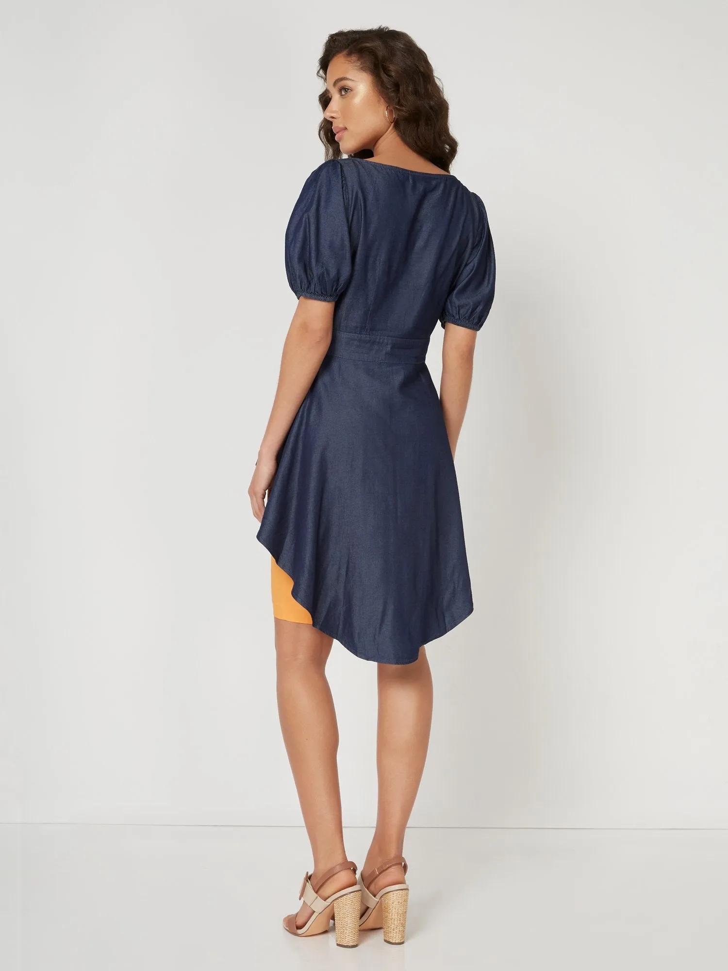 Button-Front High-Low Chambray Top - 7th Avenue