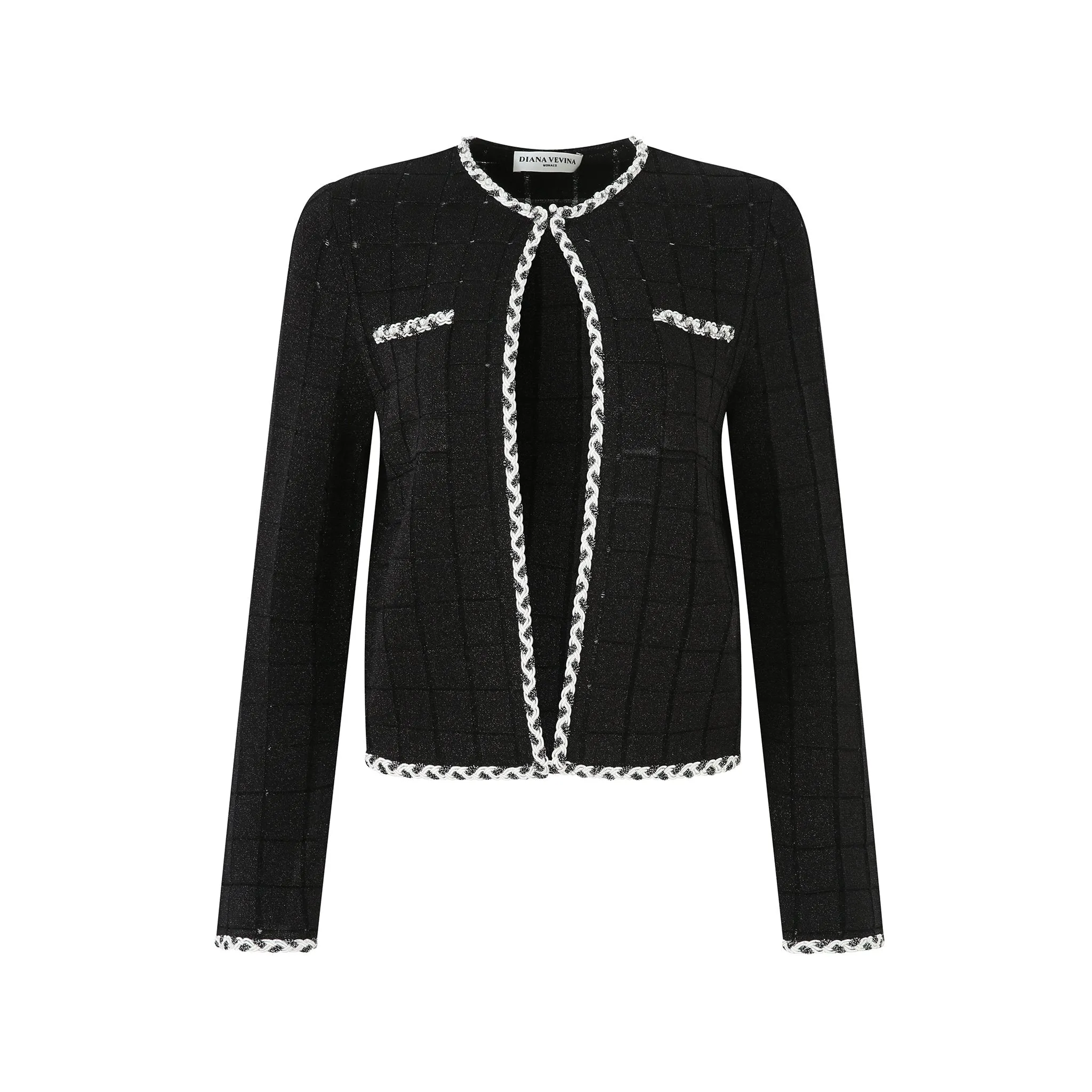 Cardigan Round Neck Chambray Long Sleeve Knit Jacket Black