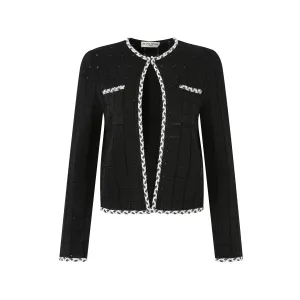 Cardigan Round Neck Chambray Long Sleeve Knit Jacket Black