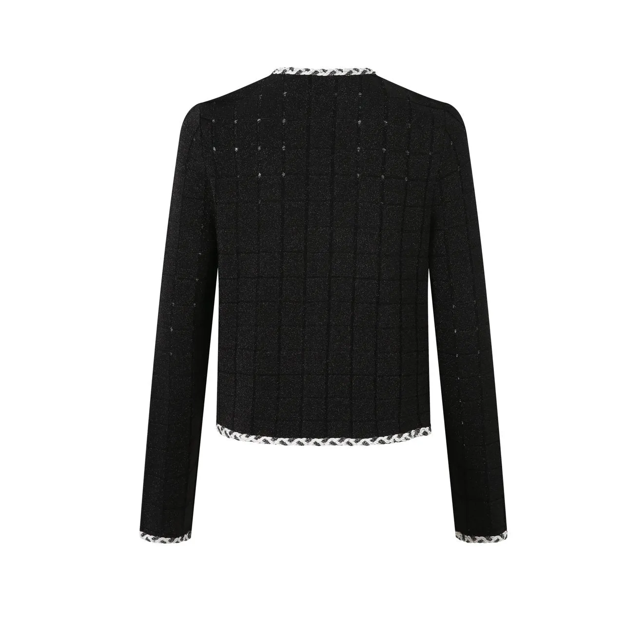 Cardigan Round Neck Chambray Long Sleeve Knit Jacket Black