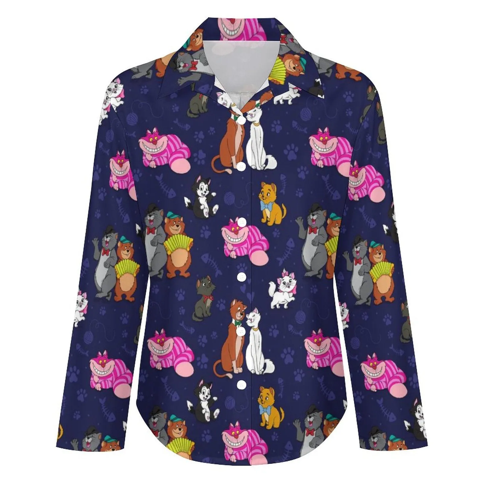 Cat Favorites Long Sleeve Button Up Blouse