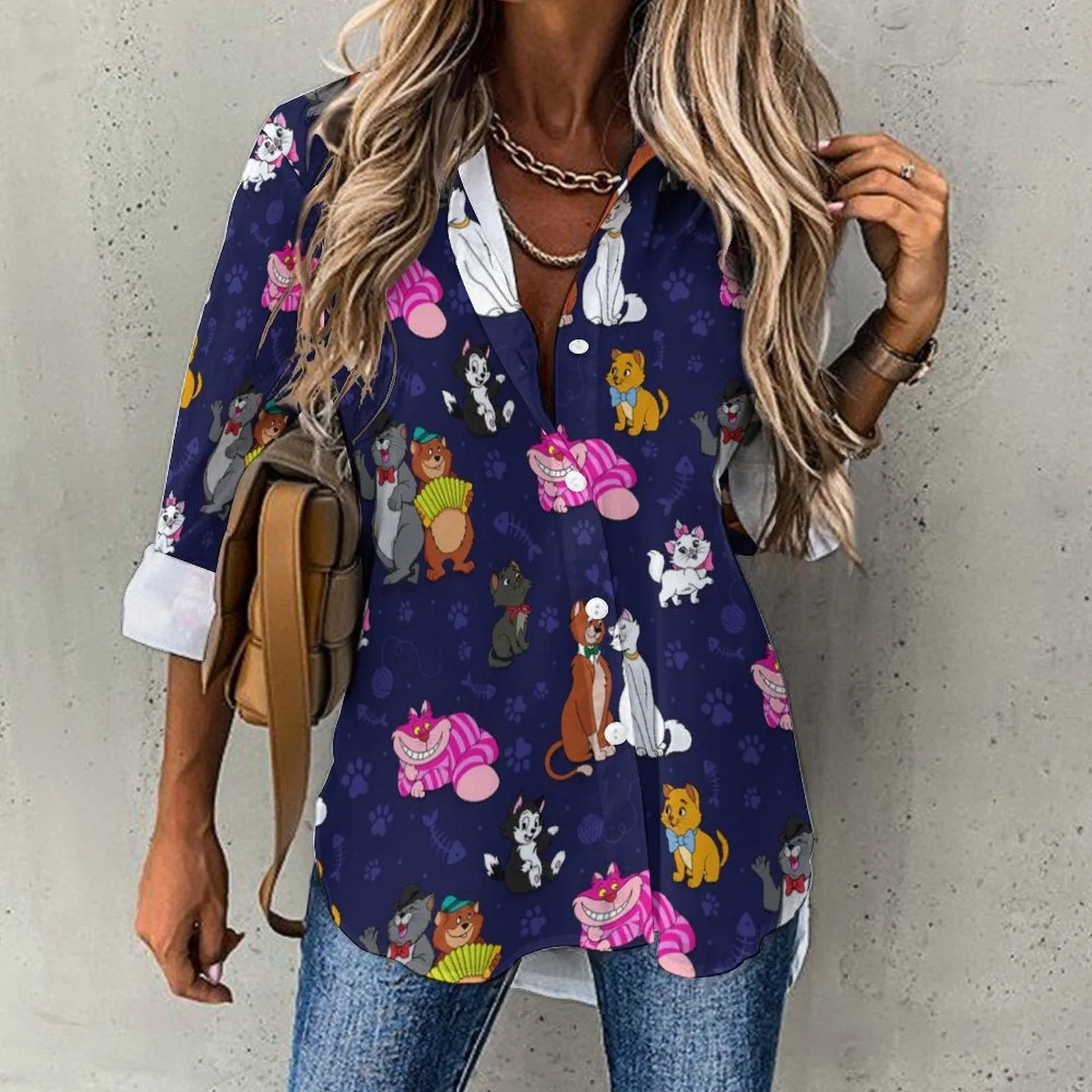 Cat Favorites Long Sleeve Button Up Blouse