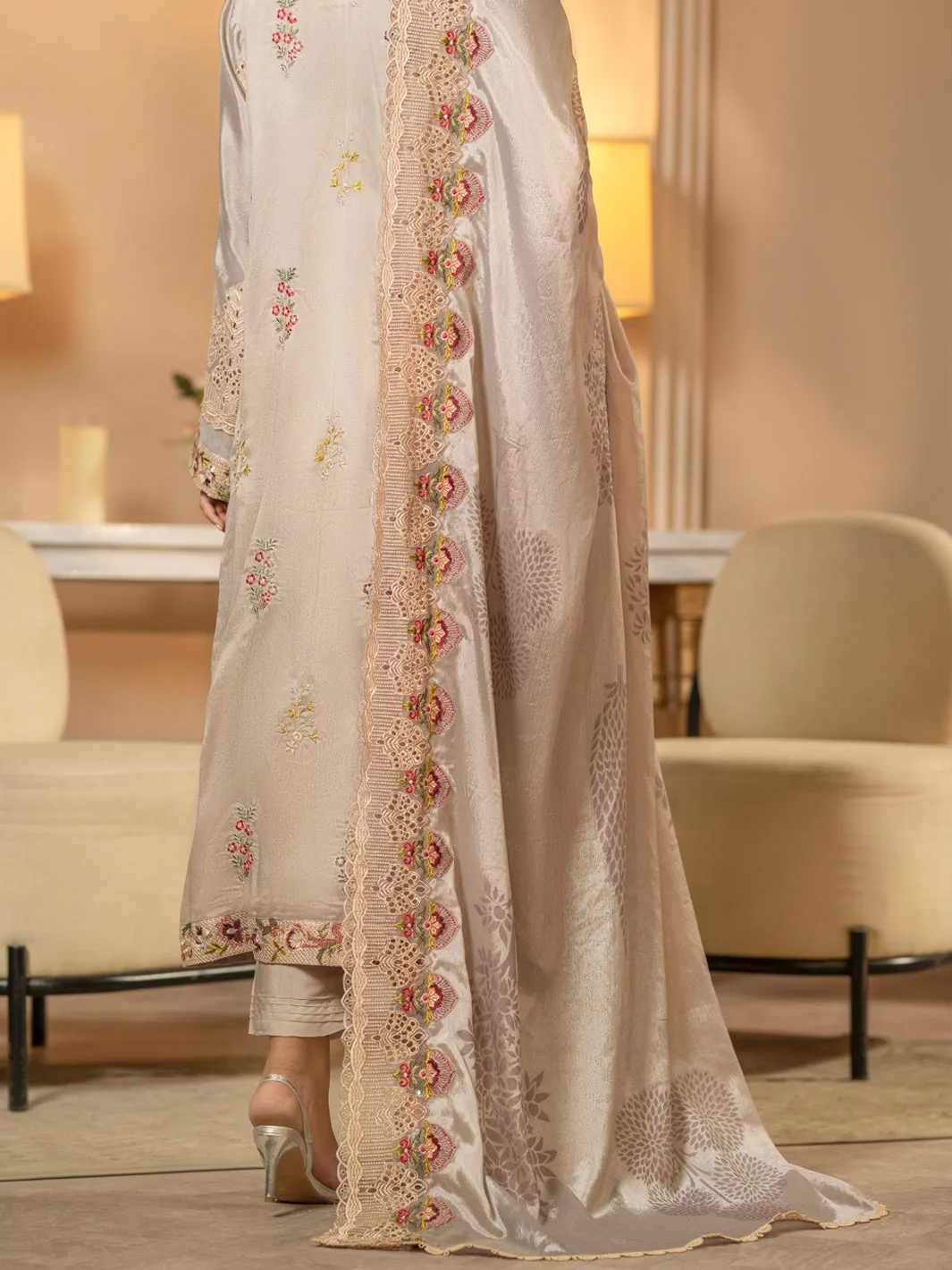 Coffee Chiffon 3 Piece Formal Unstitched - AL-3PS-LS-UN-426