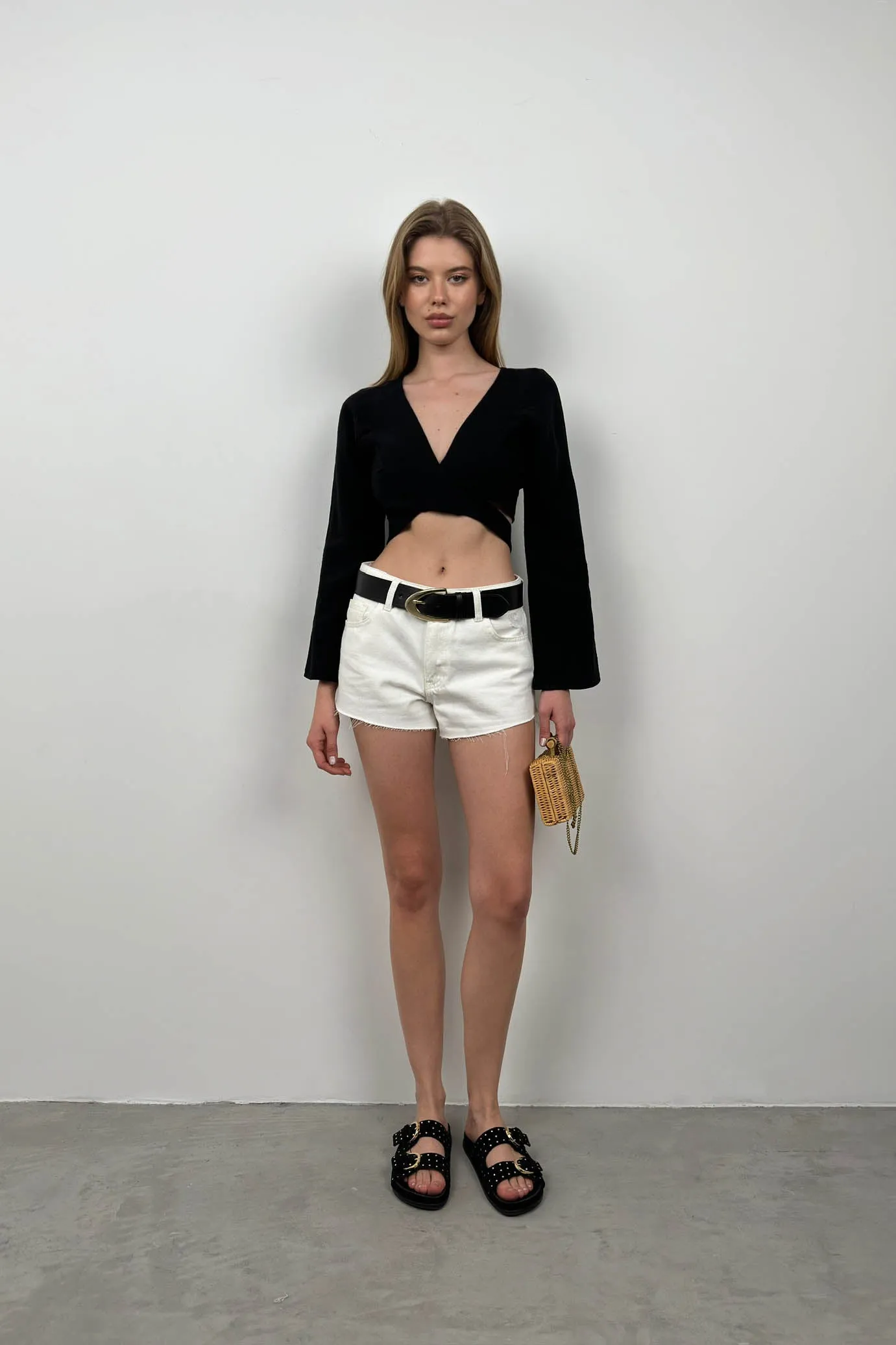 Cropped Long Sleeve Blouse With Ties