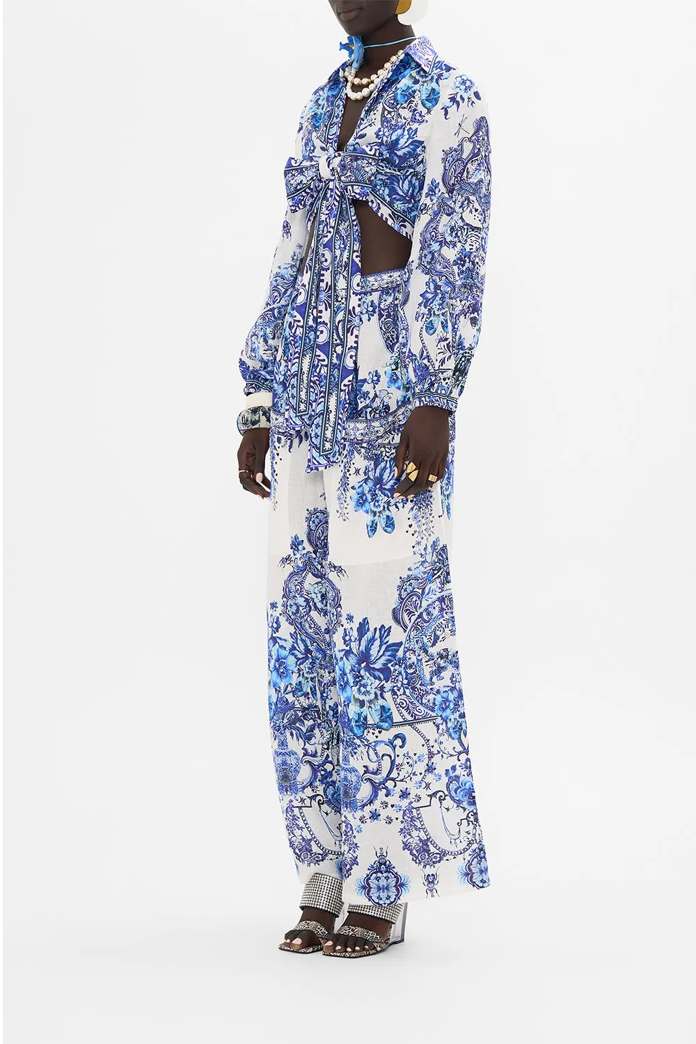 CROPPED WRAP SHIRT WITH BORDERIE YOKE GLAZE AND GRAZE