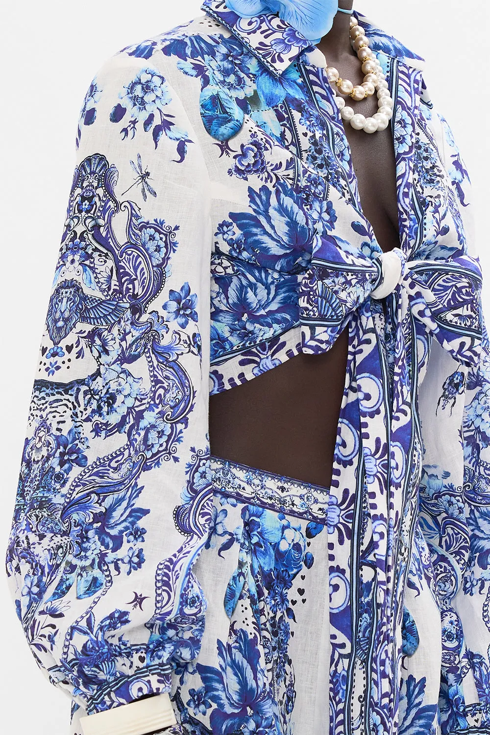 CROPPED WRAP SHIRT WITH BORDERIE YOKE GLAZE AND GRAZE