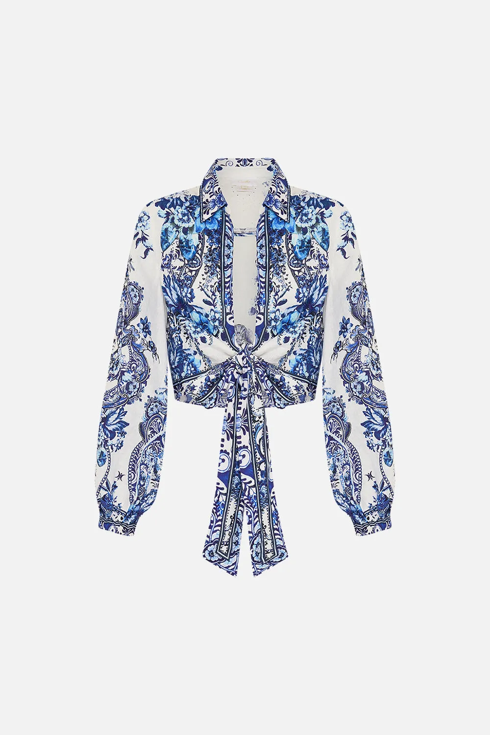 CROPPED WRAP SHIRT WITH BORDERIE YOKE GLAZE AND GRAZE