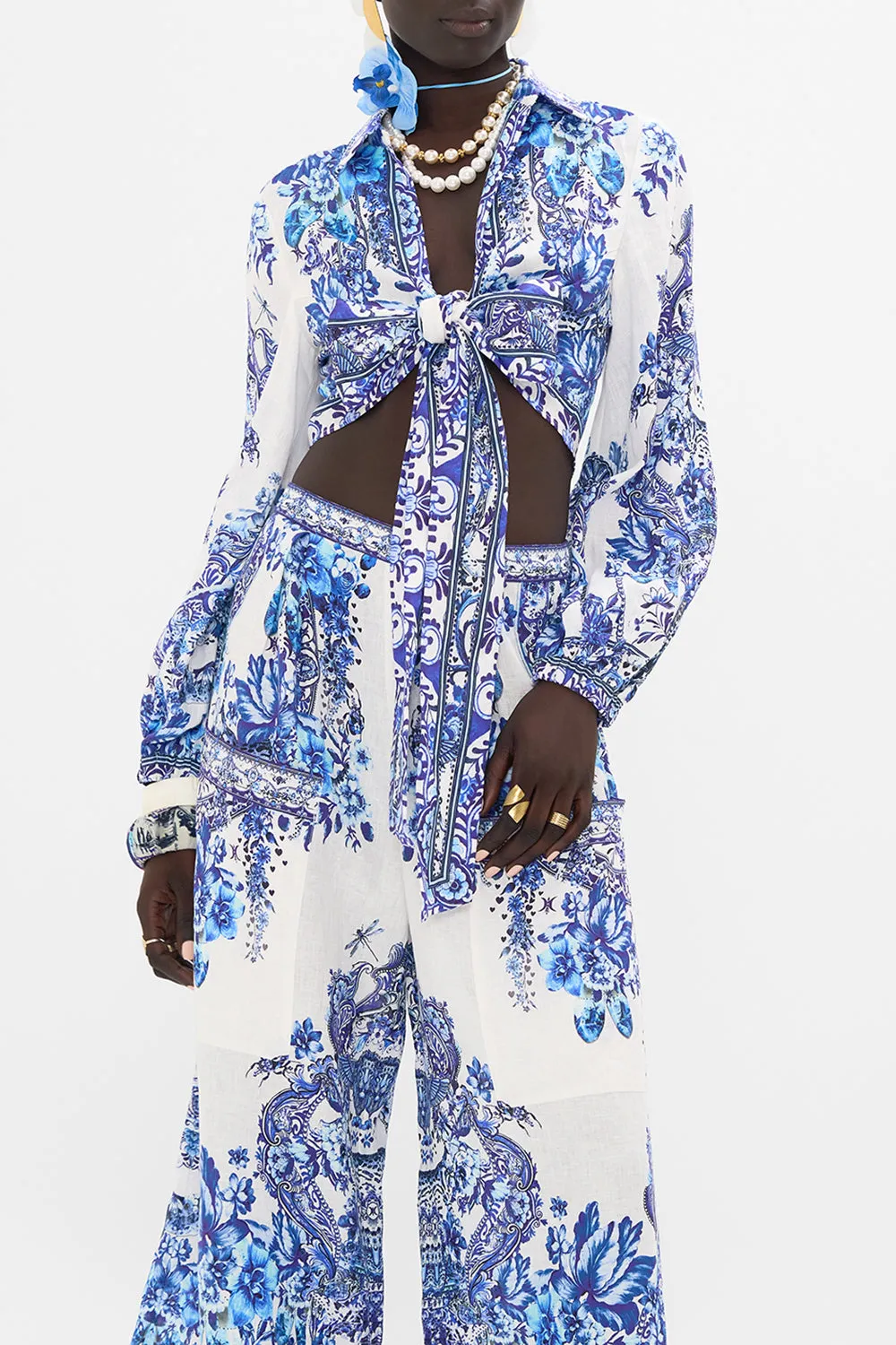 CROPPED WRAP SHIRT WITH BORDERIE YOKE GLAZE AND GRAZE