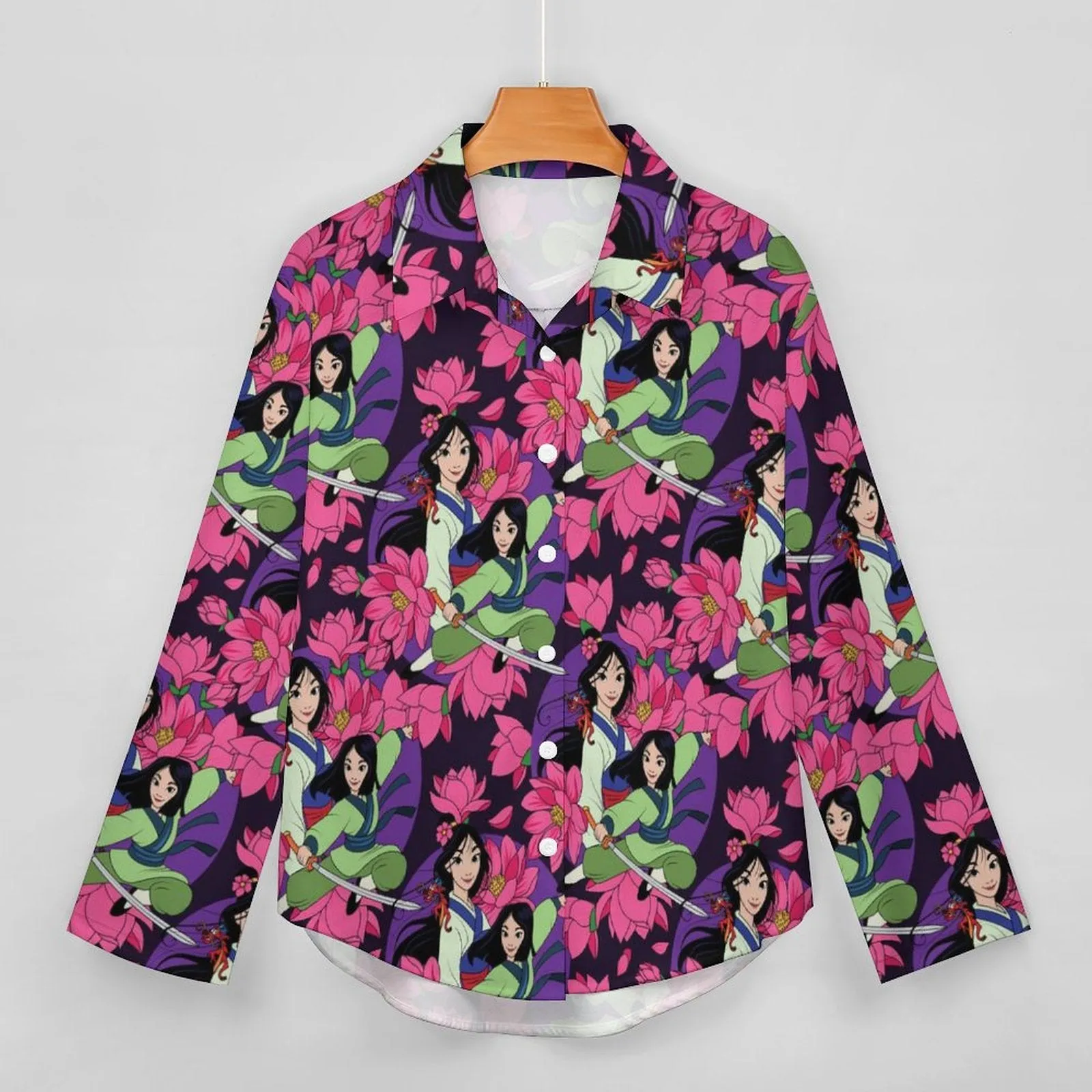 Disney Mulan Blooming Flowers Long Sleeve Button Up Blouse