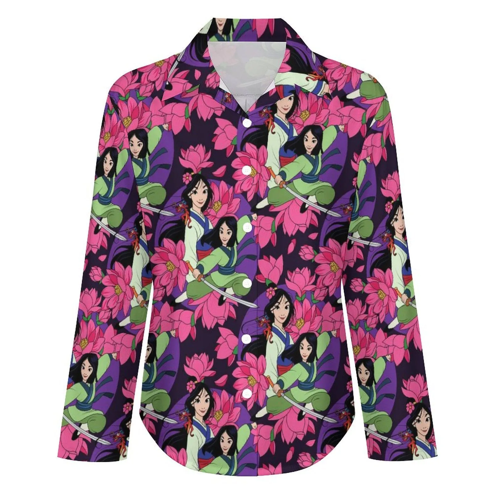 Disney Mulan Blooming Flowers Long Sleeve Button Up Blouse