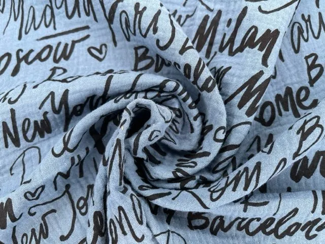 Double Gauze City Names  Print Fabric