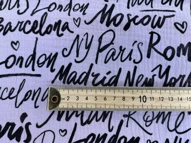 Double Gauze City Names  Print Fabric