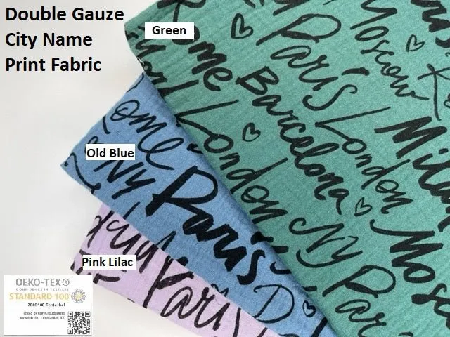 Double Gauze City Names  Print Fabric