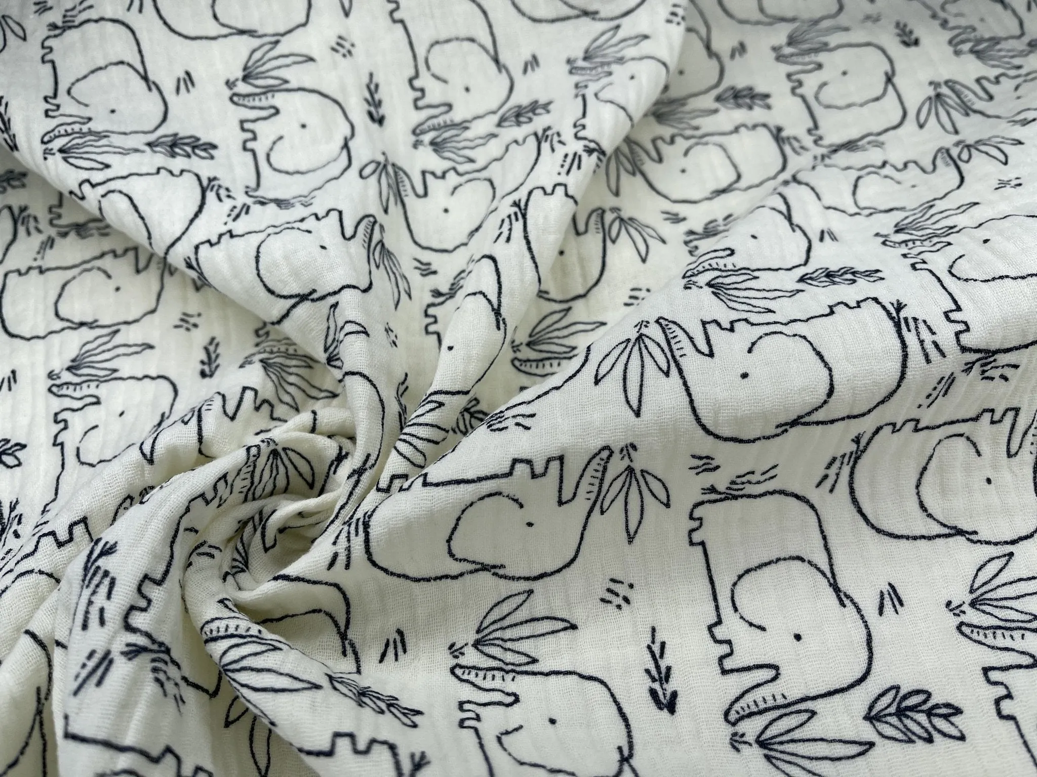 Double layered gauze muslin fabric with elephant print