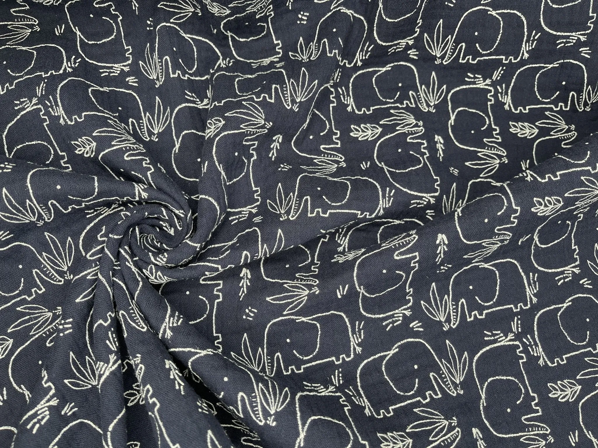 Double layered gauze muslin fabric with elephant print