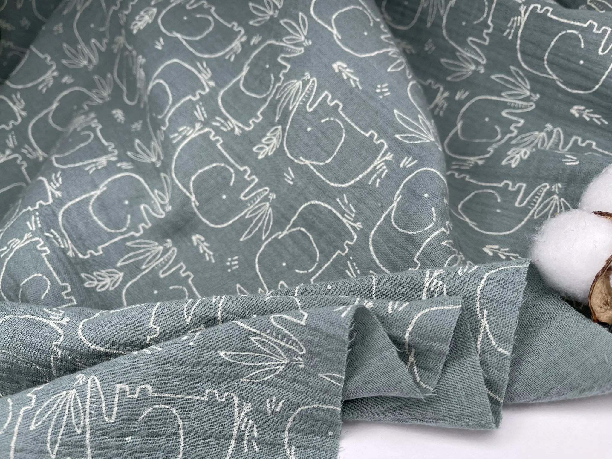 Double layered gauze muslin fabric with elephant print