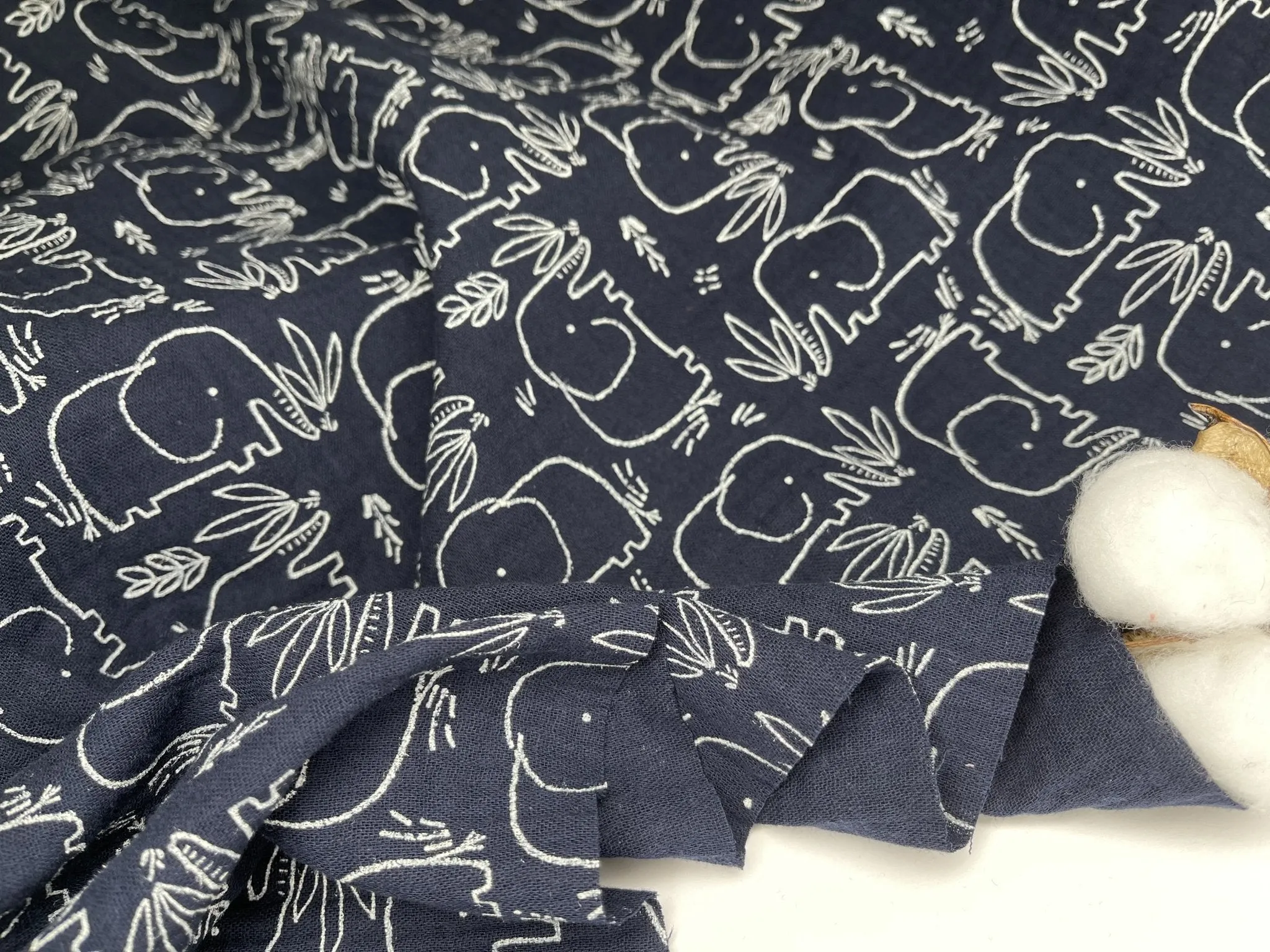 Double layered gauze muslin fabric with elephant print