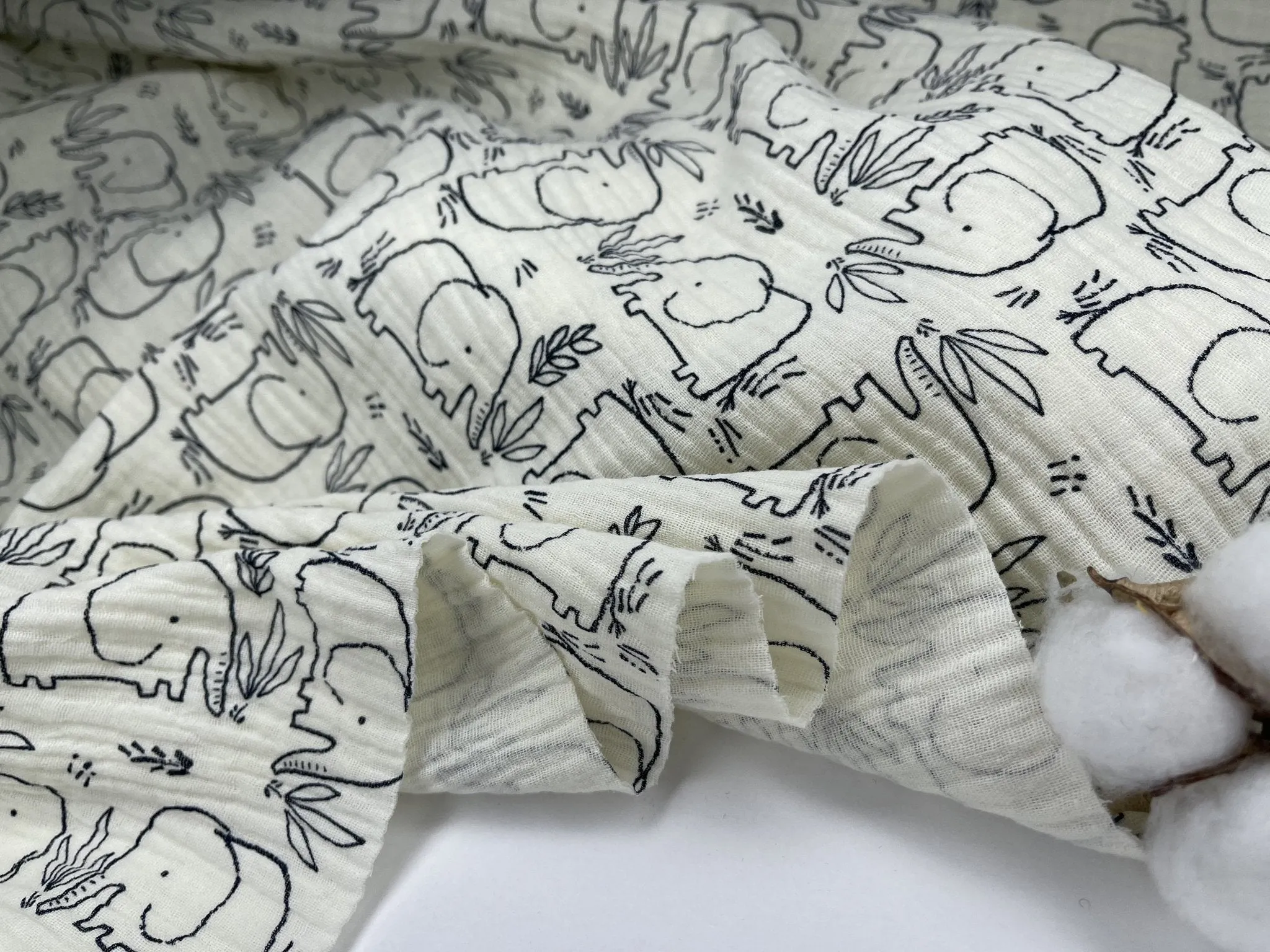 Double layered gauze muslin fabric with elephant print
