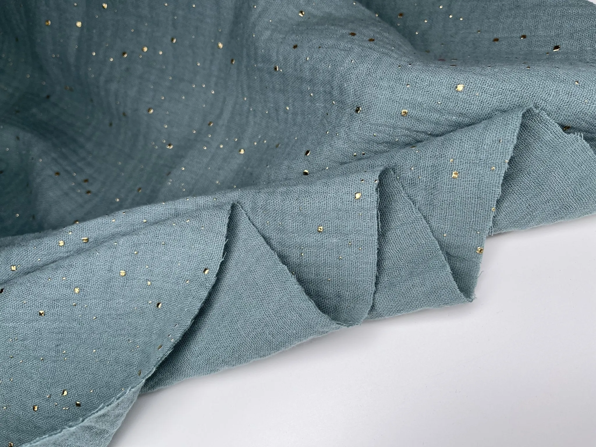 Double layered gauze muslin fabric with  gold stone drops studs