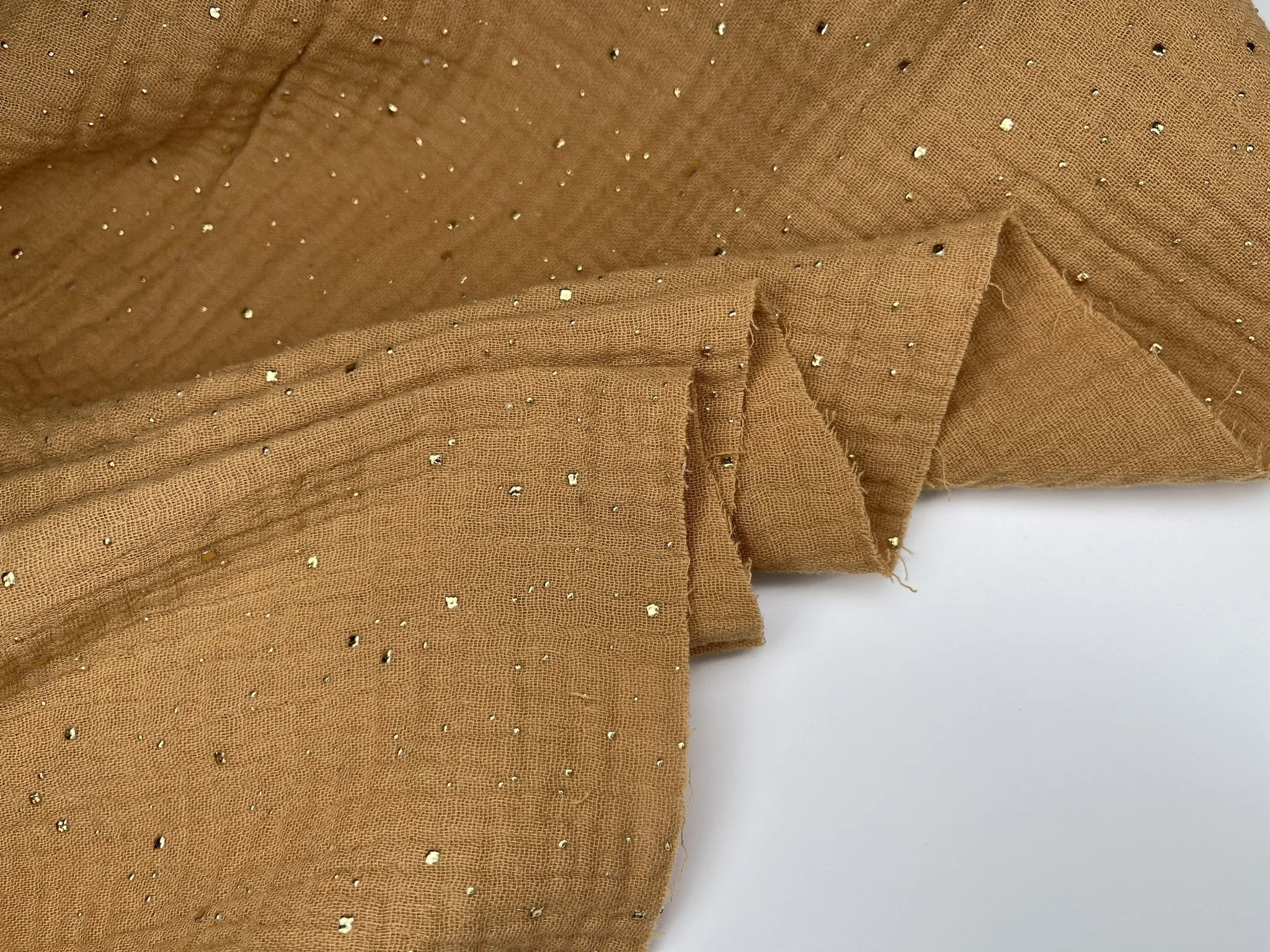 Double layered gauze muslin fabric with  gold stone drops studs