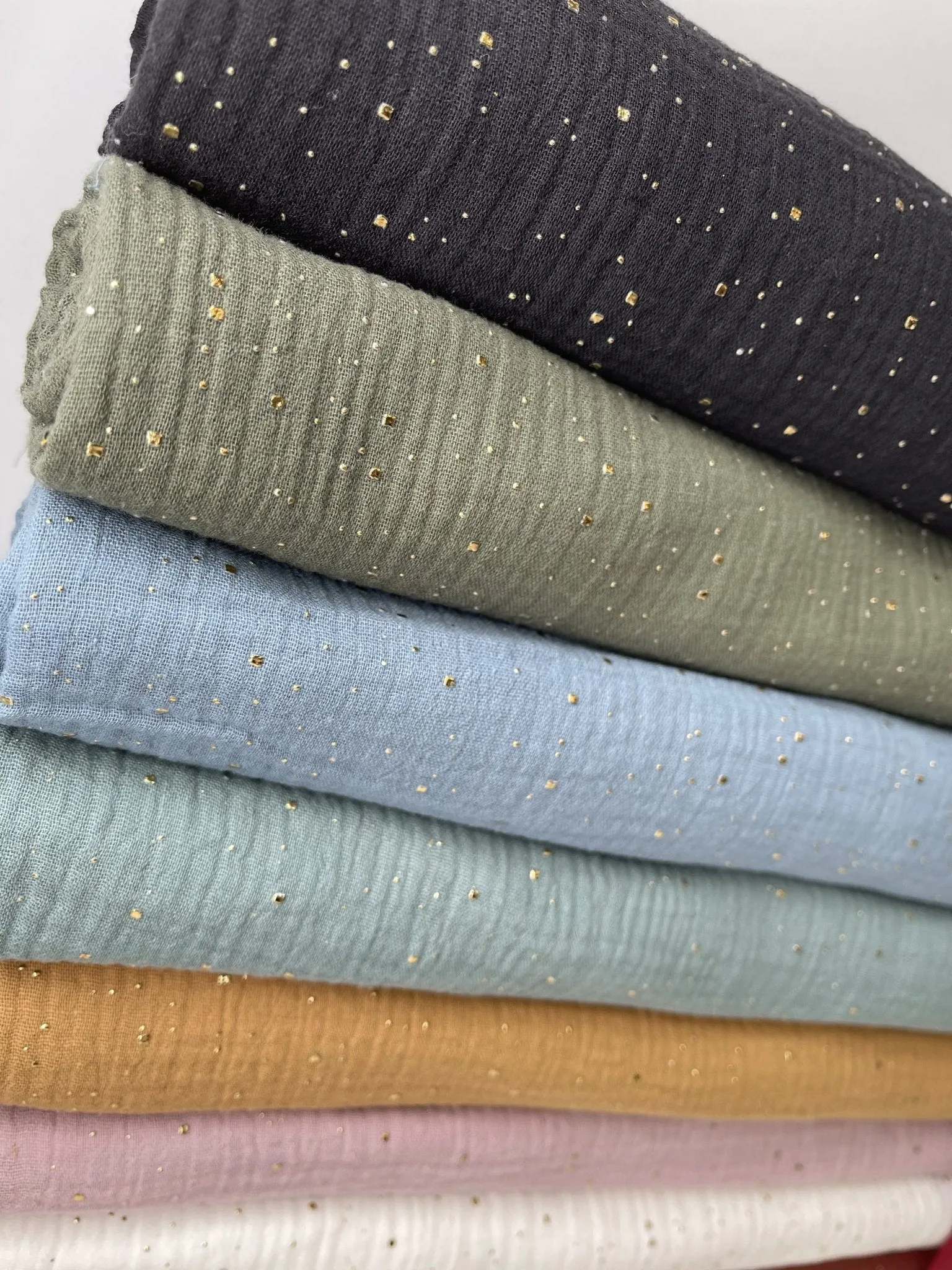 Double layered gauze muslin fabric with  gold stone drops studs