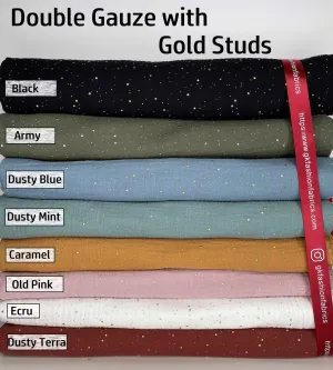 Double layered gauze muslin fabric with  gold stone drops studs