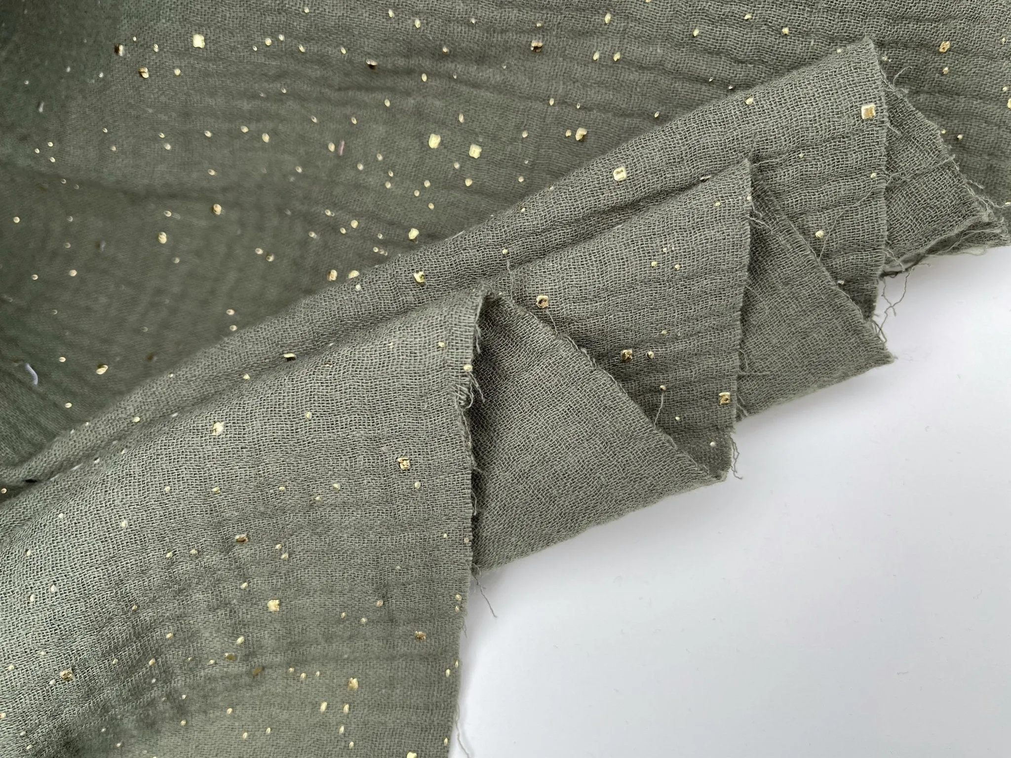 Double layered gauze muslin fabric with  gold stone drops studs