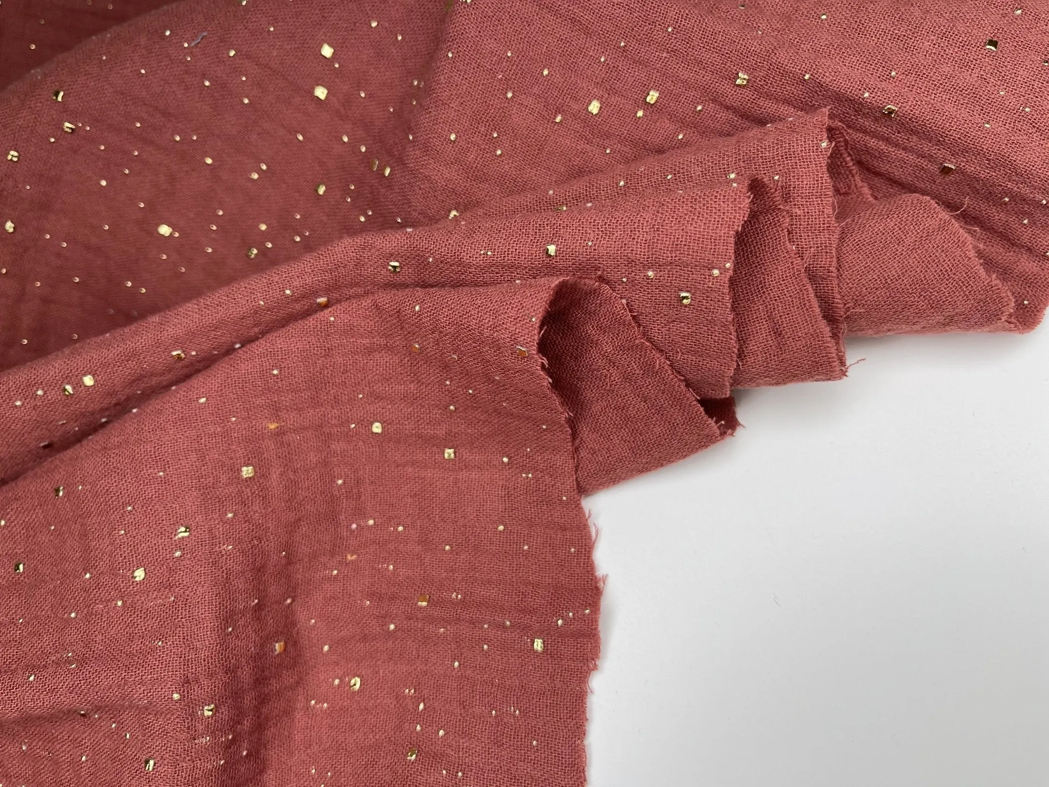 Double layered gauze muslin fabric with  gold stone drops studs