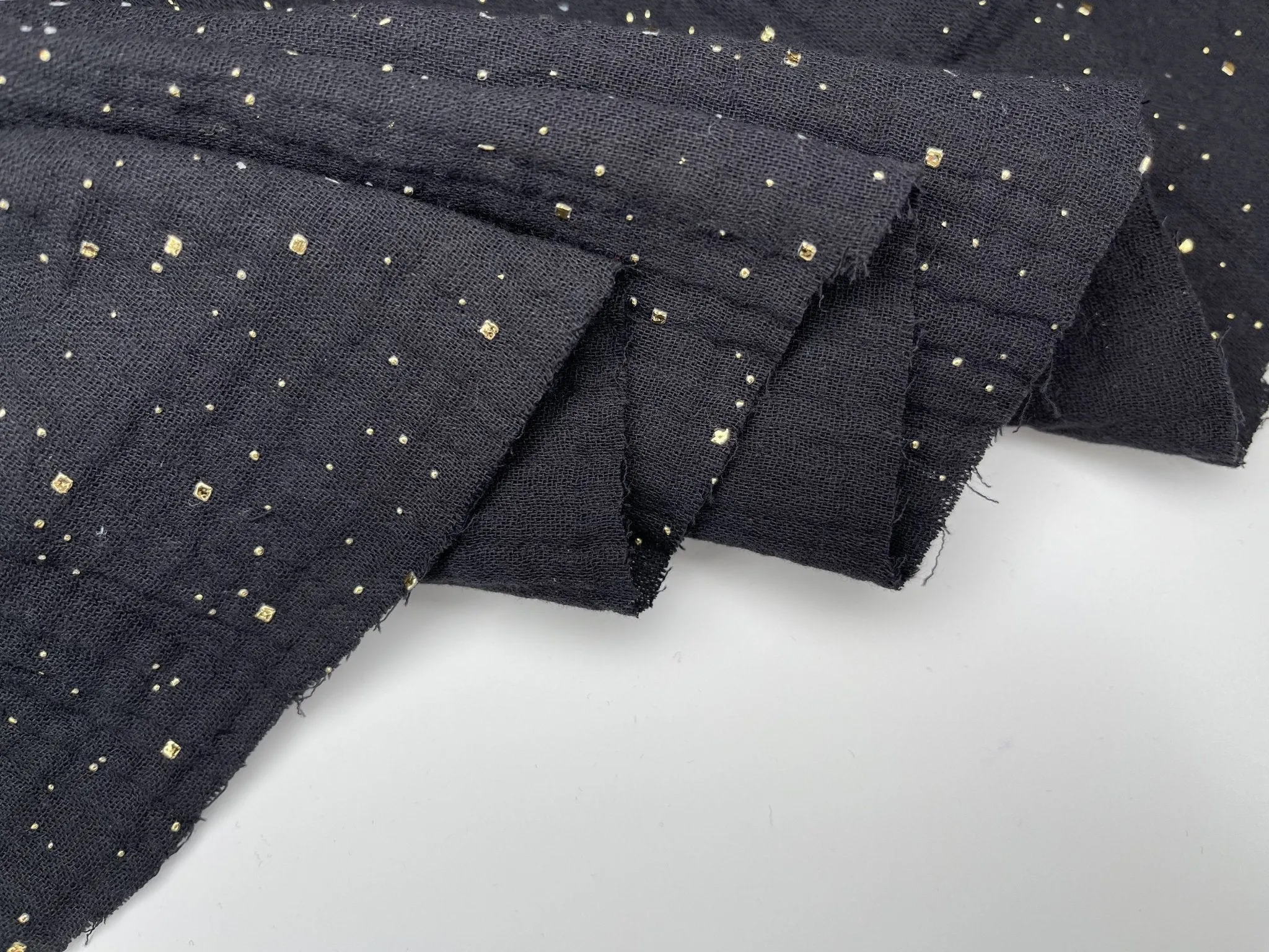 Double layered gauze muslin fabric with  gold stone drops studs
