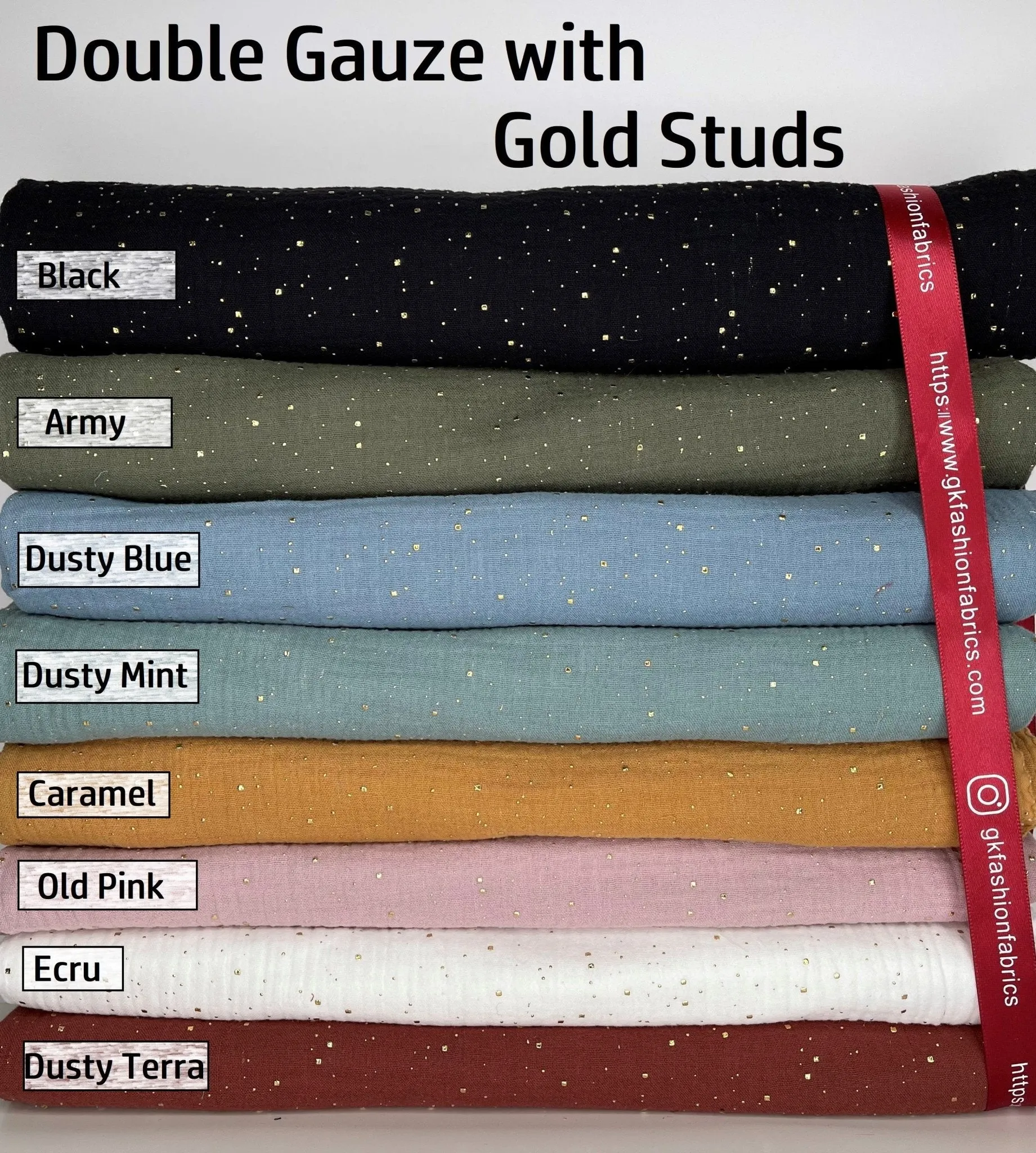 Double layered gauze muslin fabric with  gold stone drops studs