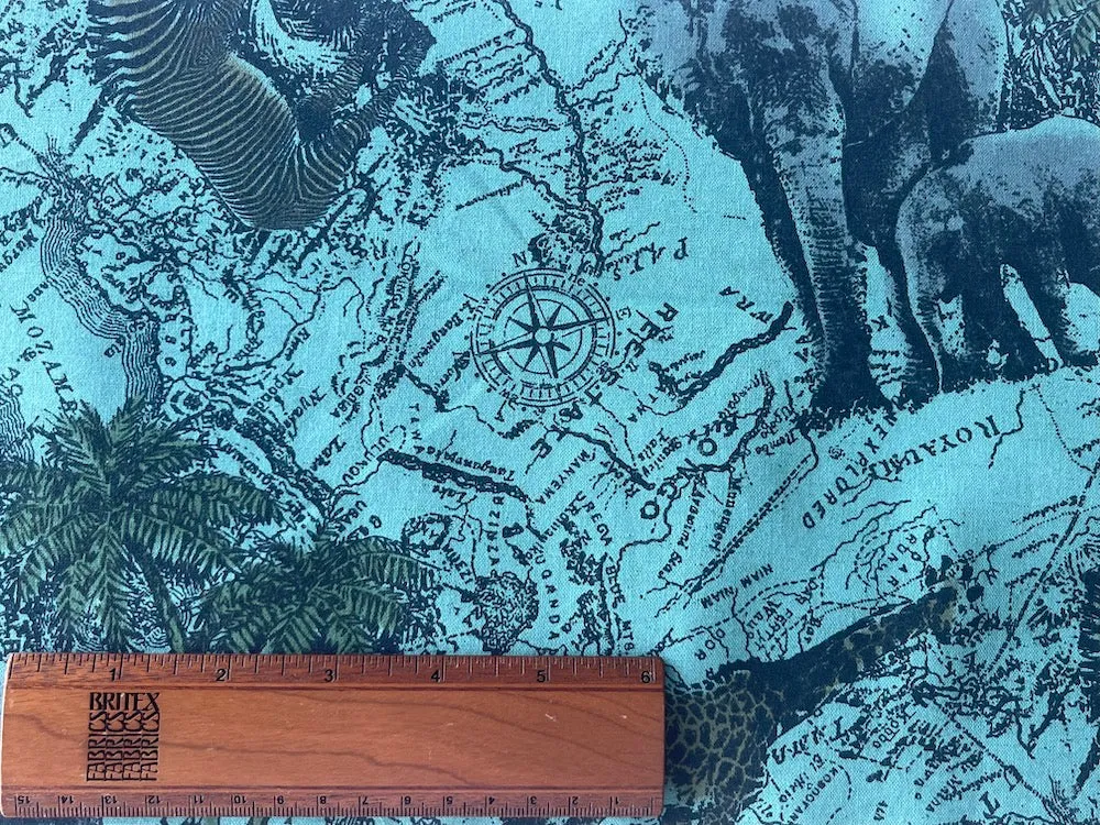 Elephants, Giraffes & Zebras on the African Veldt Cotton-Linen Blend (Made in Japan)