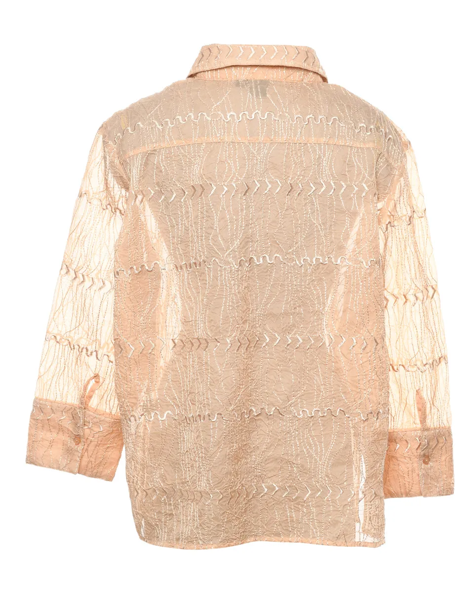 Embroidered Peach Sheer Shirt - XL